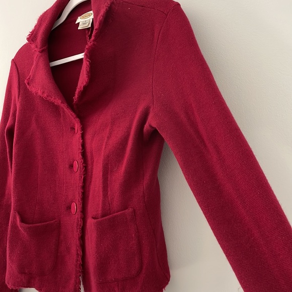 Talbots Vintage Burgundy Sweater Blazer 100% merino wool size S Work/casual - Picture 8 of 11